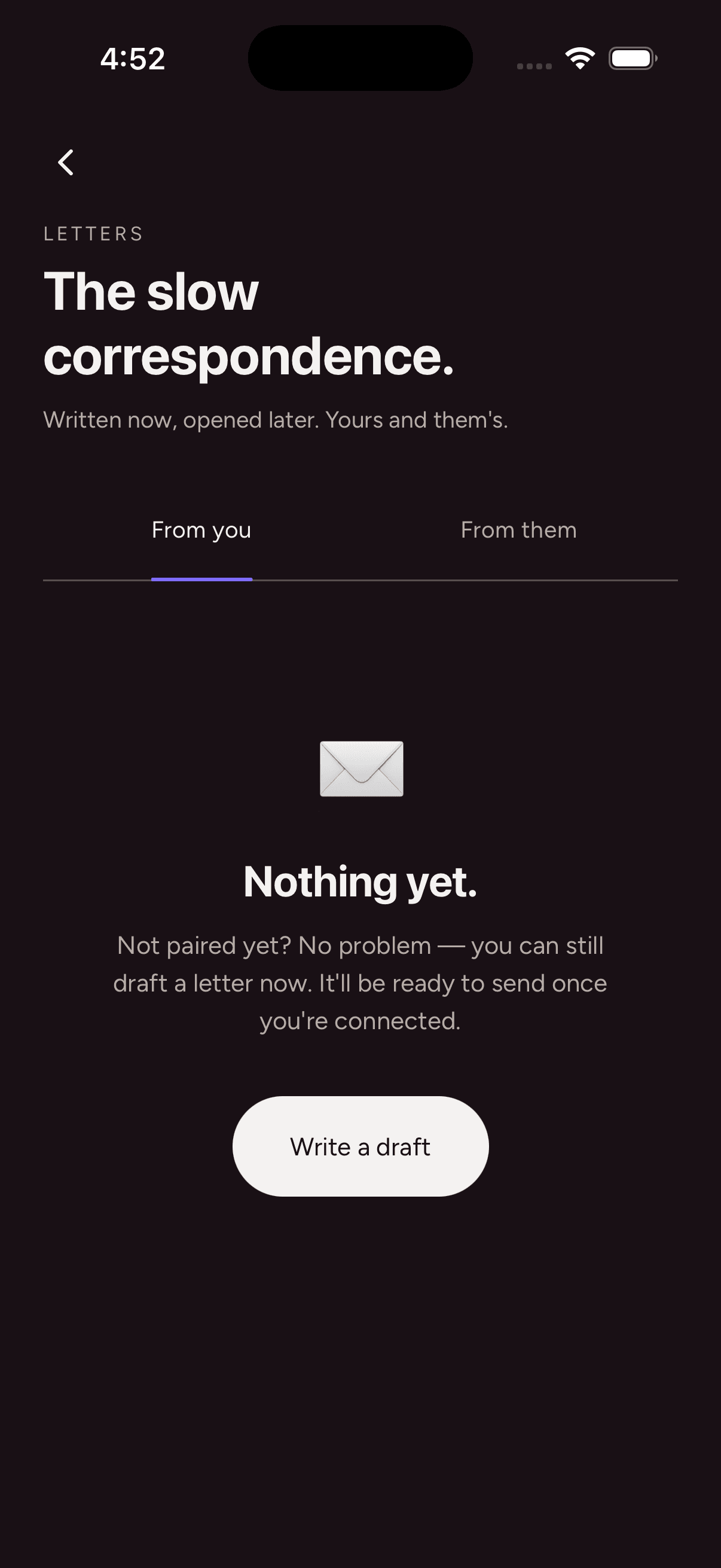 Letters across time screen